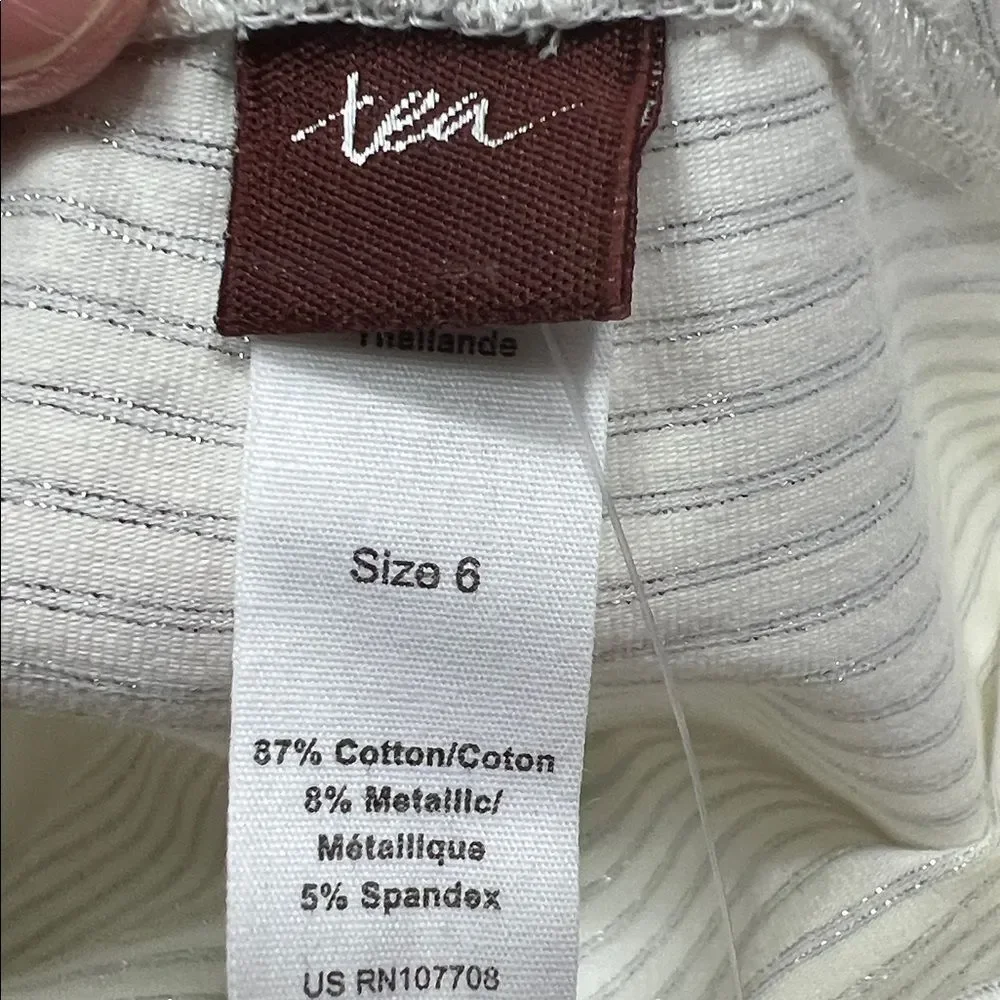 Tea Collection Cream and metallic silver striped leggings New size 6